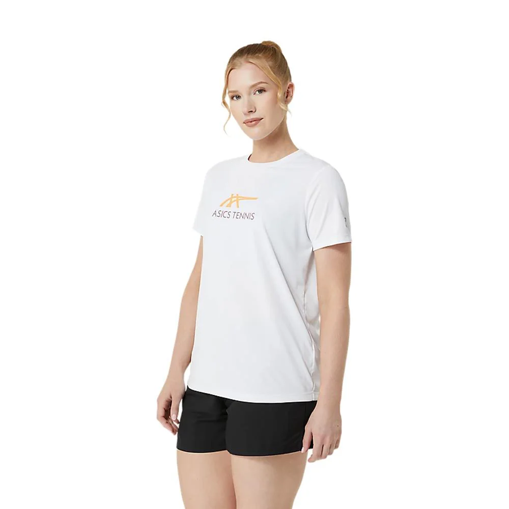Asics Women's Court Graphic Tee - Brilliant White/Faded Orange - Image 4