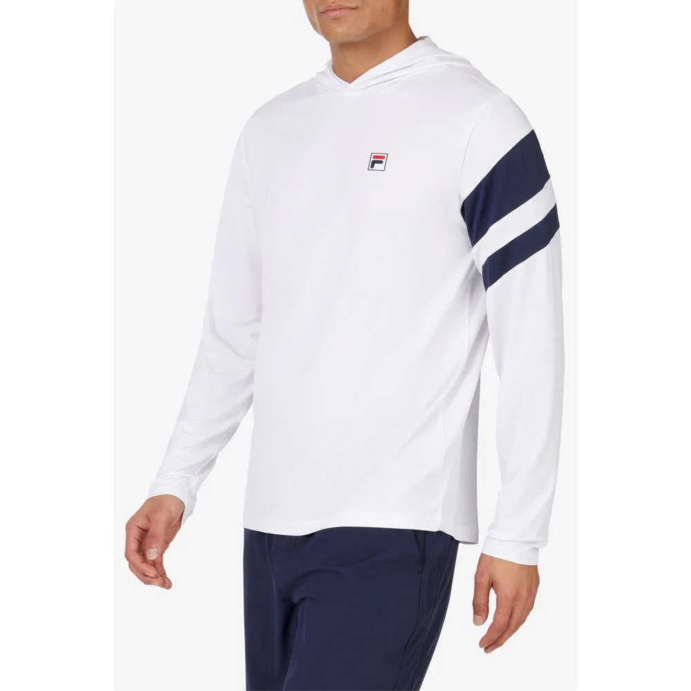Fila Men's Essentials Longsleeve Hoodie - White/Fila Navy - Image 4