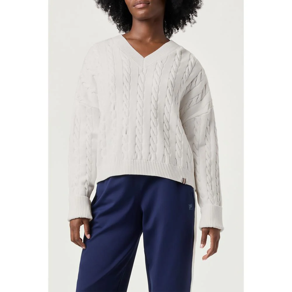 Fila Women's Baseline Chunky V-Neck Sweater - White - Image 2