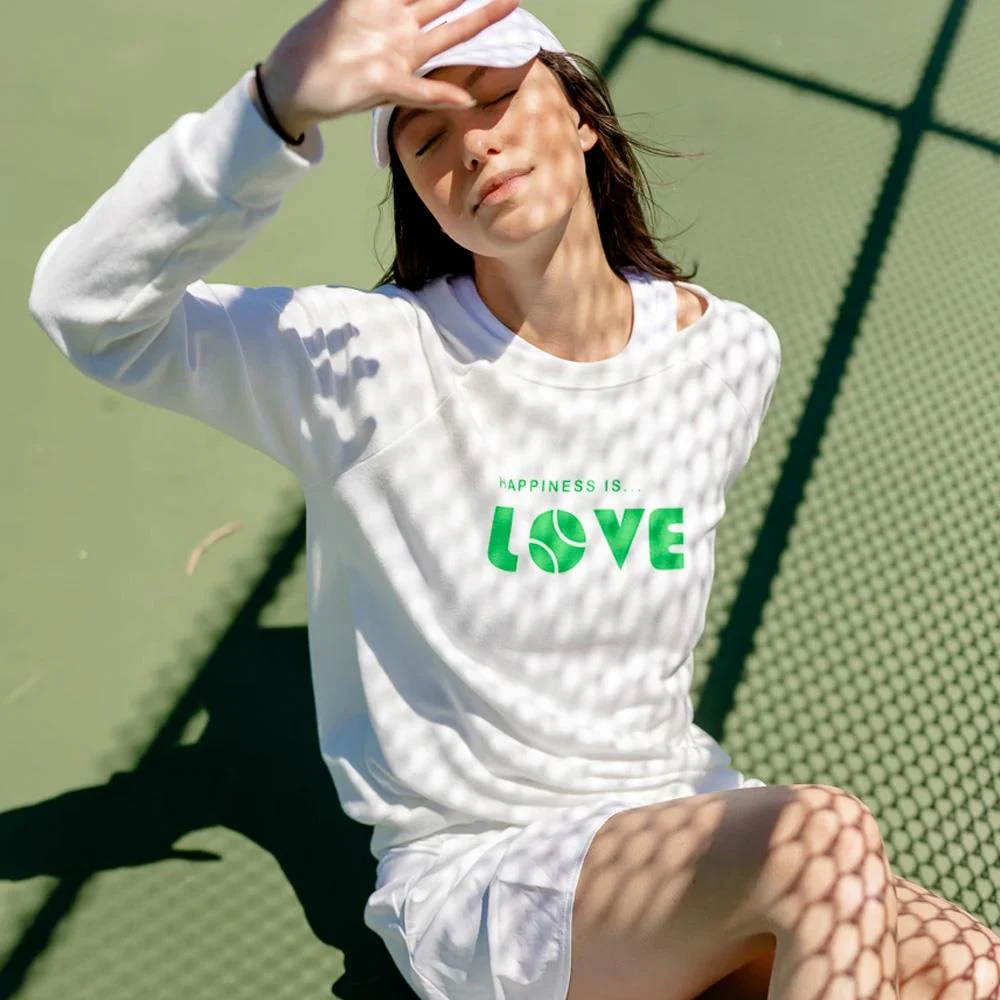 Happiness is... Women's Tennis Love Sweatshirt - White/Green - Image 4