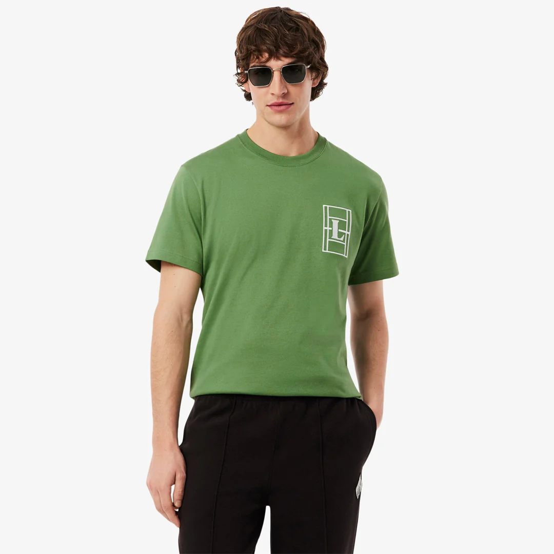 Lacoste Men's Embroidered Jersey Tee - Green/White - Image 4