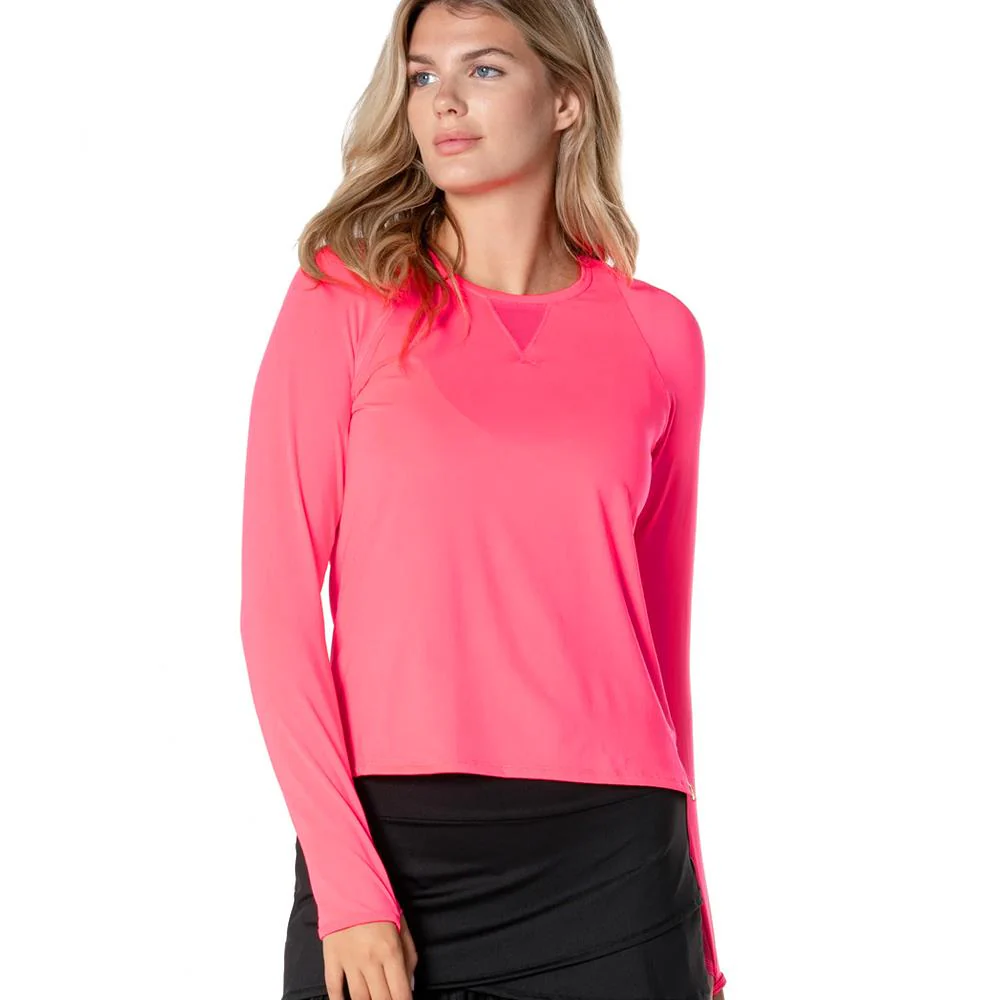 Lucky in Love Women's Essentials High Low Breezy Longsleeve - Coral - Image 3
