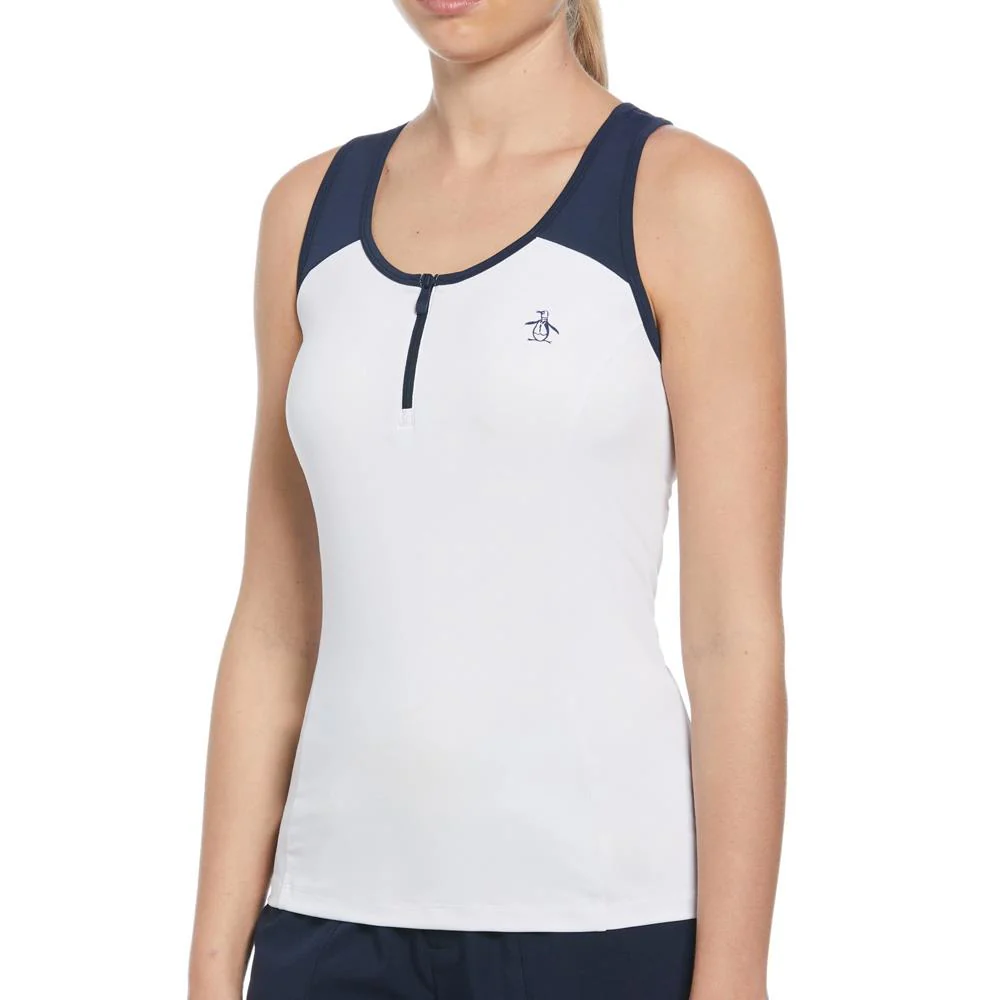 Penguin Women's Color Block Zip Tank - Bright White/Navy - Image 3