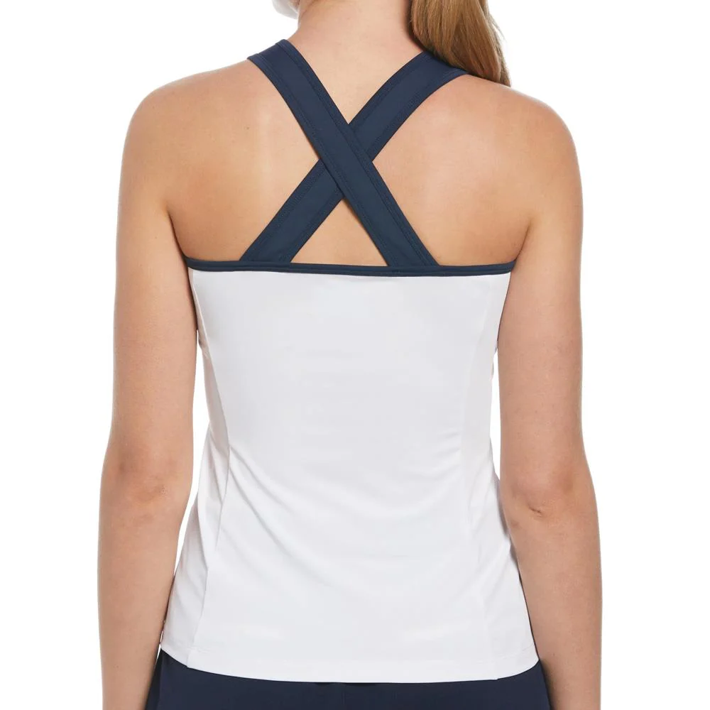 Penguin Women's Color Block Zip Tank - Bright White/Navy - Image 4