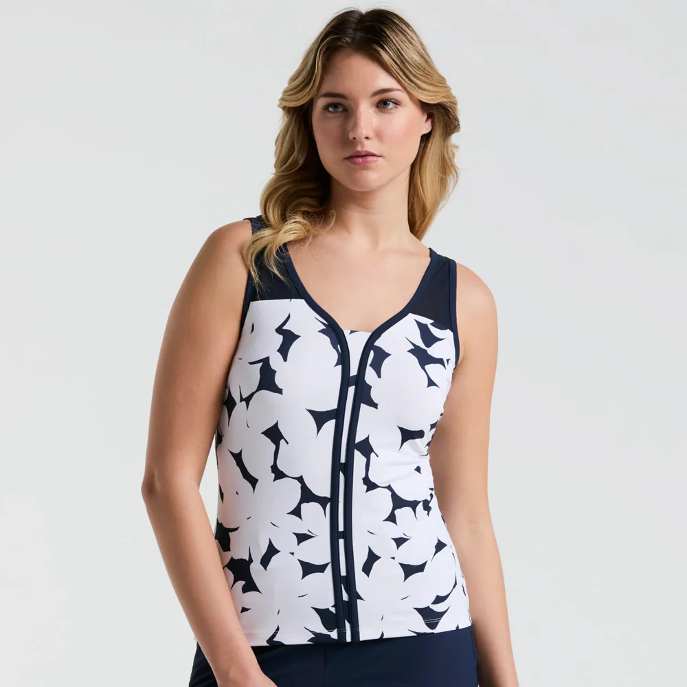Penguin Women's Riviera Floral Tank - Bright White/Navy - Image 3