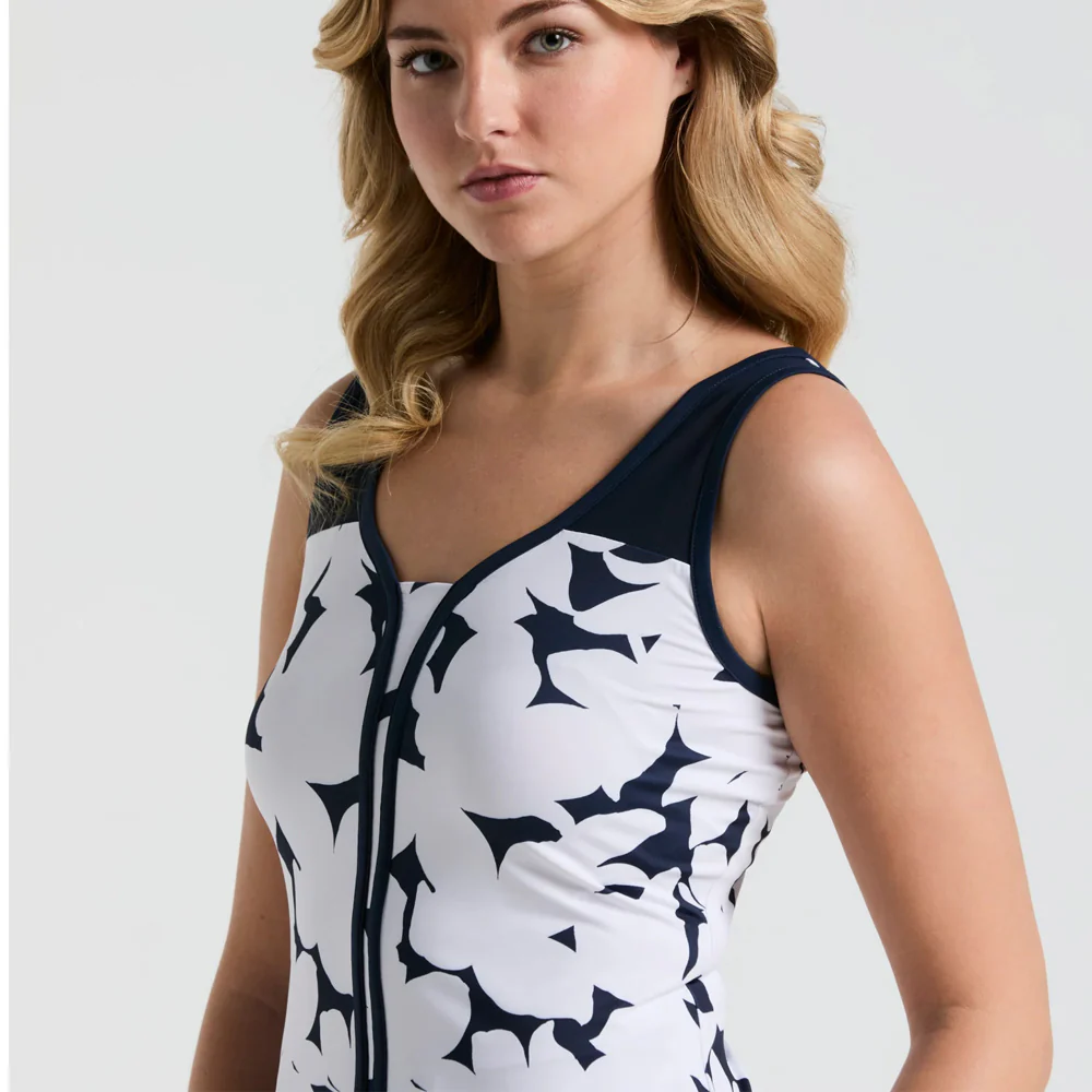 Penguin Women's Riviera Floral Tank - Bright White/Navy - Image 5