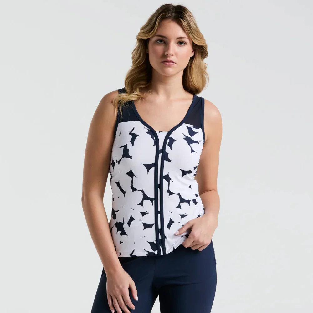 Penguin Women's Riviera Floral Tank - Bright White/Navy - Image 6