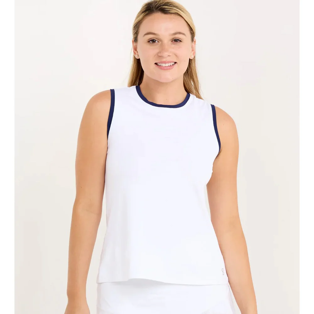 Sofibella Women's Indigo 25" High Low Tank - White/Navy - Image 2