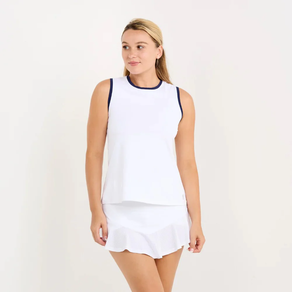 Sofibella Women's Indigo 25" High Low Tank - White/Navy - Image 3