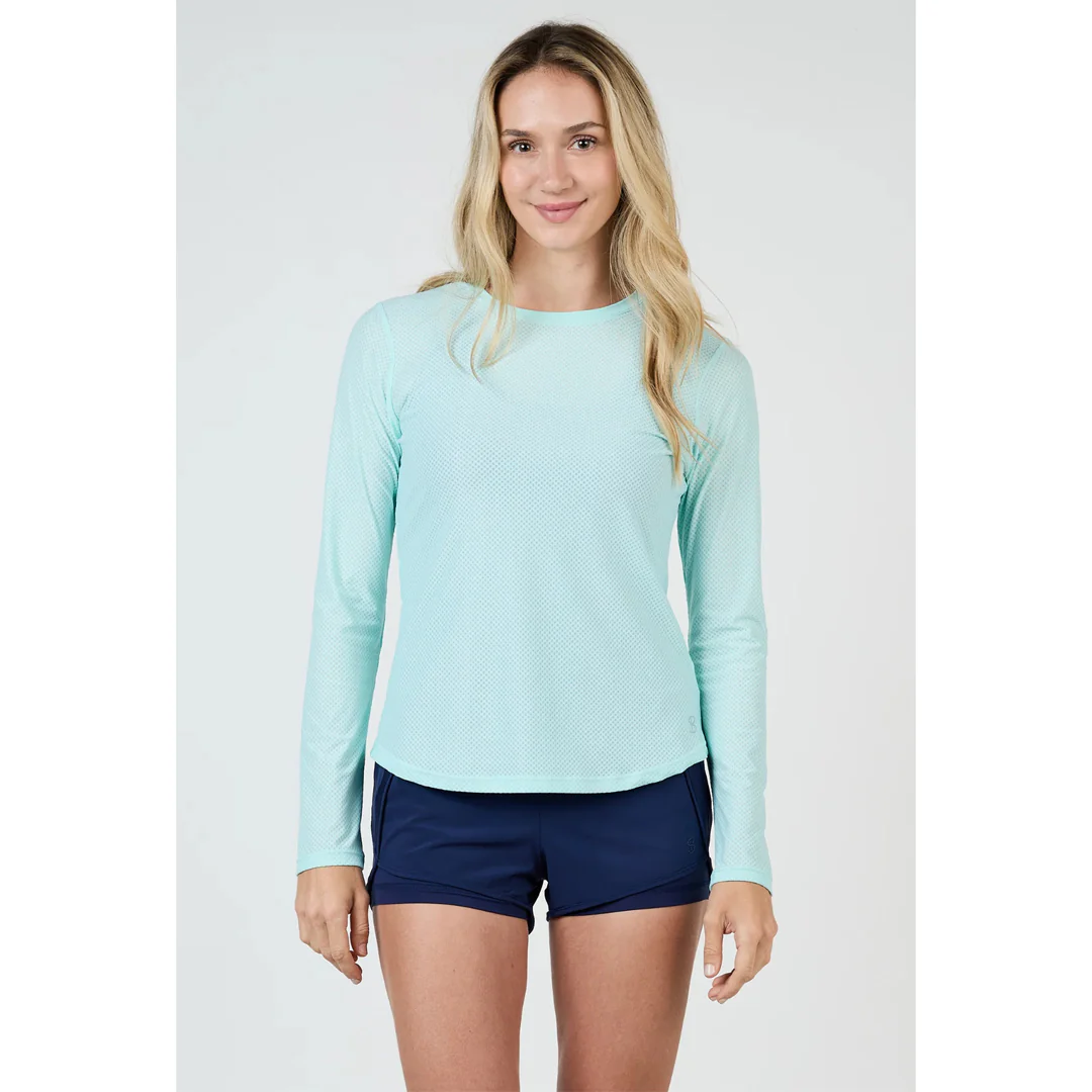 Sofibella Women's UV Colors Staples Mesh Long Sleeve - Blue Light - Image 3