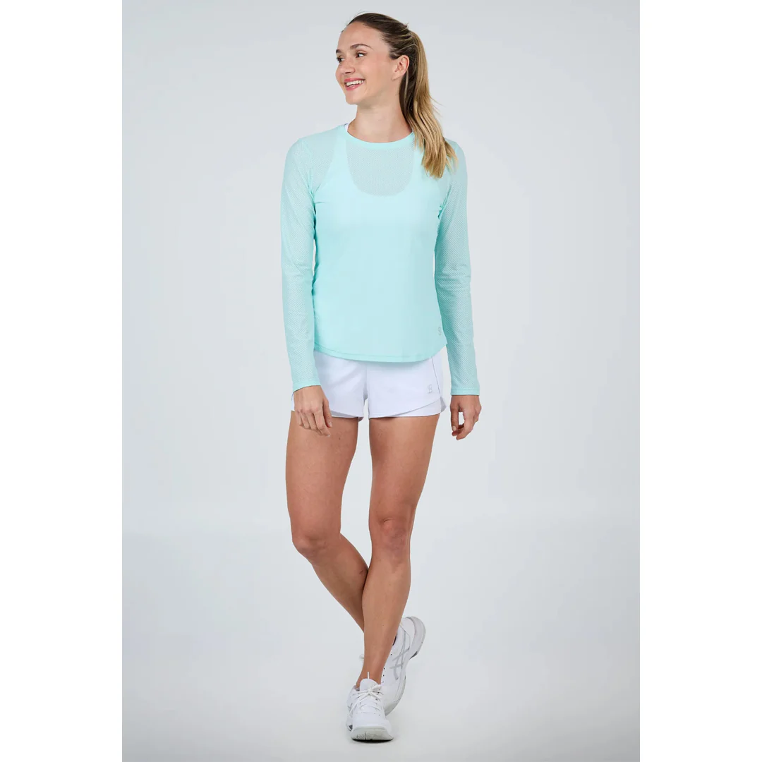 Sofibella Women's UV Colors Staples Mesh Long Sleeve - Blue Light - Image 4